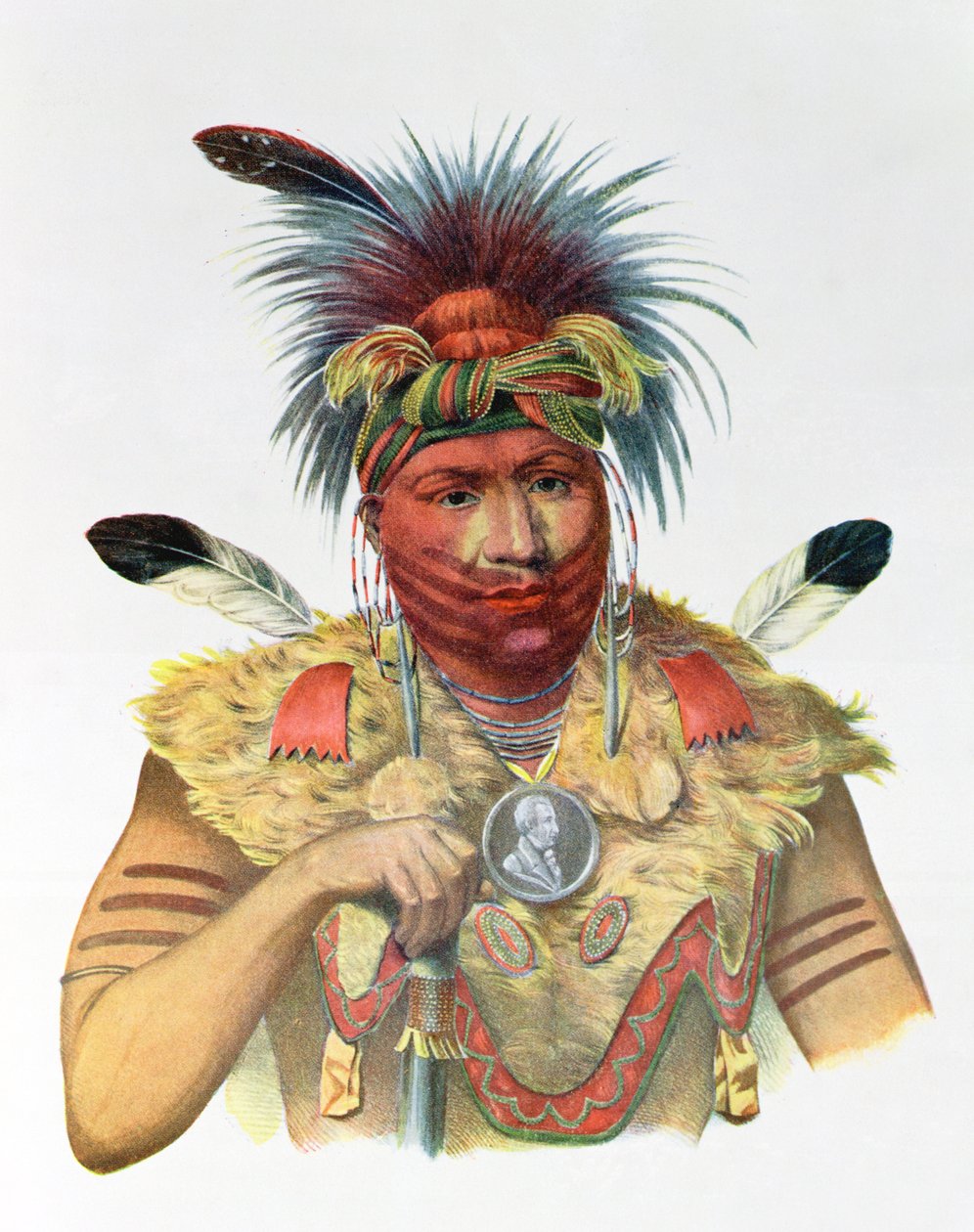 Ne-Sou-A-Quoit, chefe da Fox, ilustração de "As tribos indígenas da América do Norte", de Thomas L. McKenney e James Hall, pub. John Grant de Charles Bird King