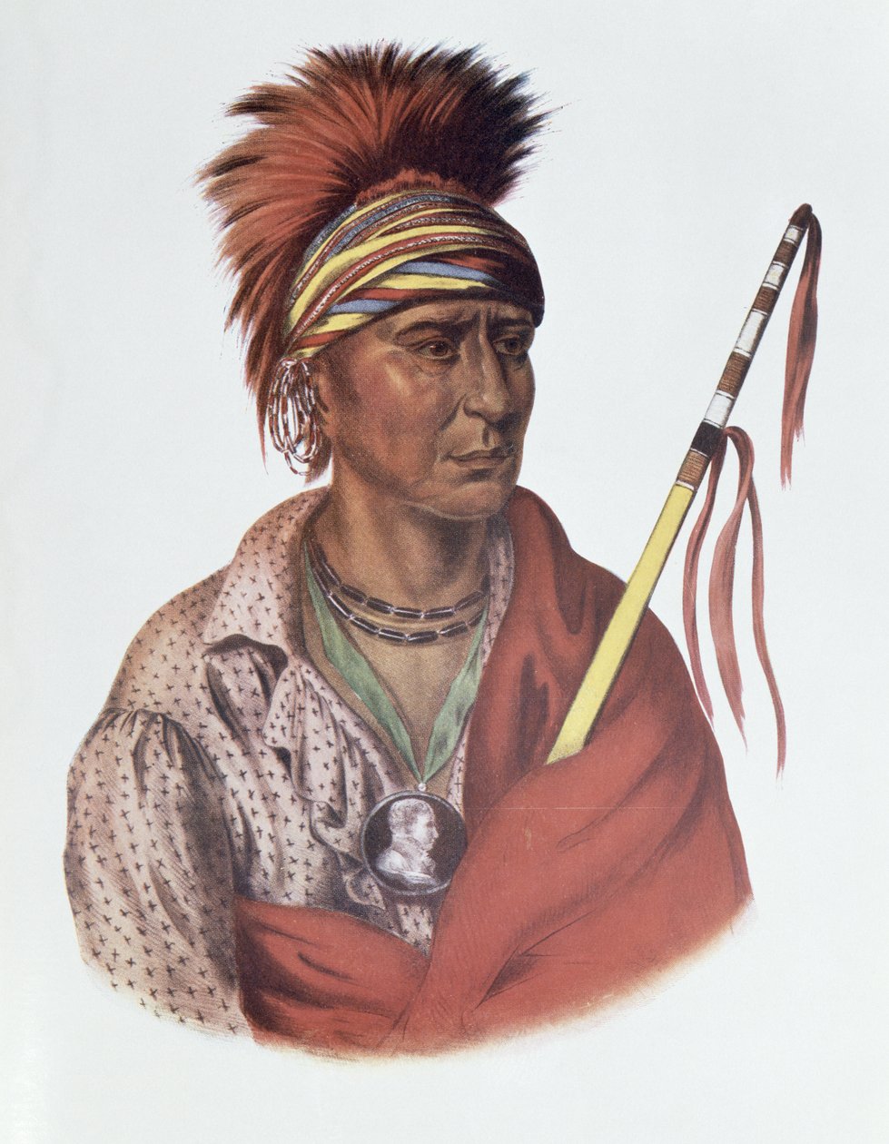 Notchimine ou nenhum coração, um chefe de Iowa, ilustração de 1837, "das tribos indianas de America do Norte, Vol.2", por THomas L. McKenney e por James Salão, bar. John Grant de Charles Bird King