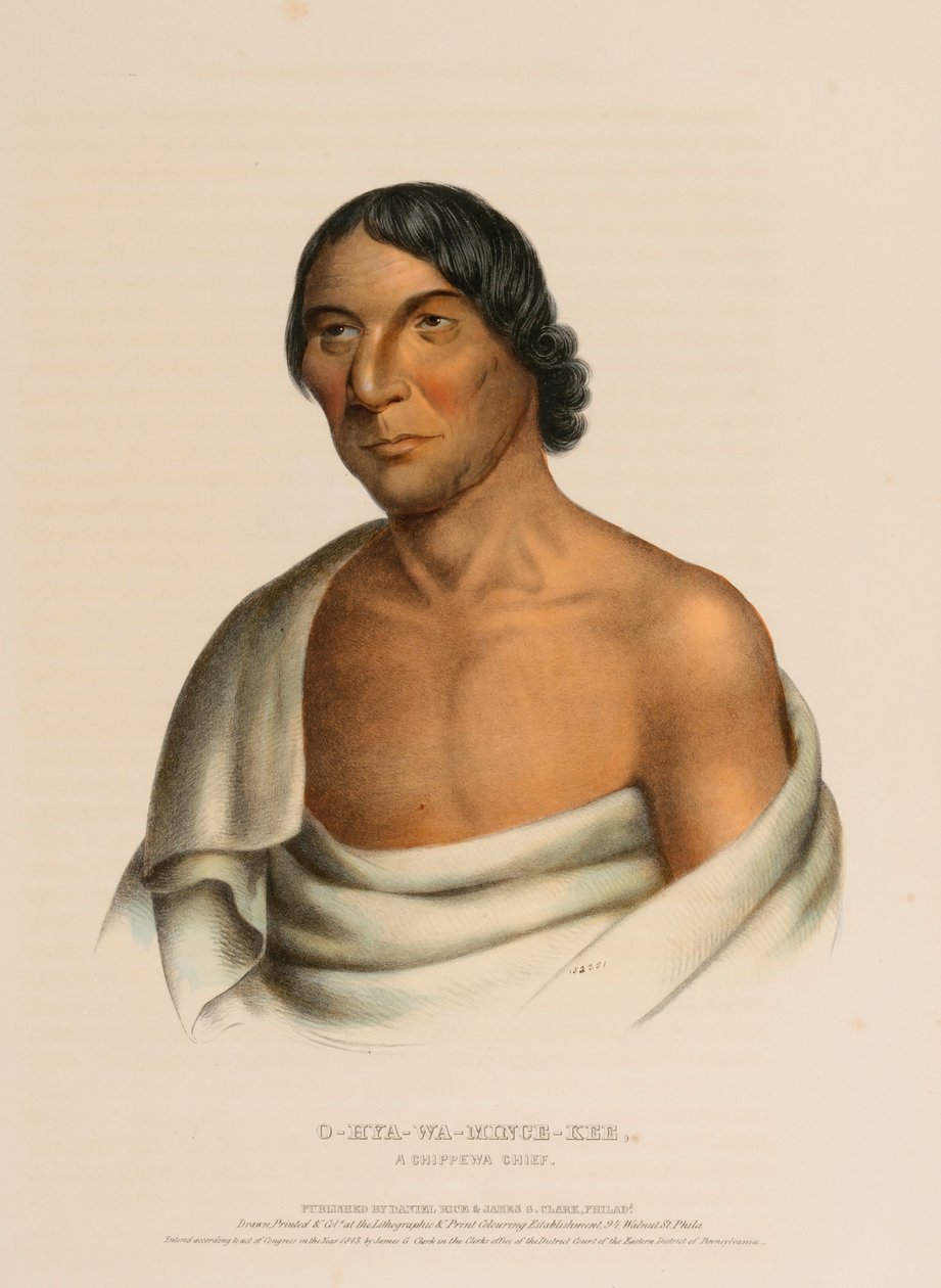 O-HYA-WA-MINCE-KEE, UM CHEFE CHIPPEWA, de History of the Indian Tribes of North America (História das tribos indígenas da América do Norte) de Charles Bird King