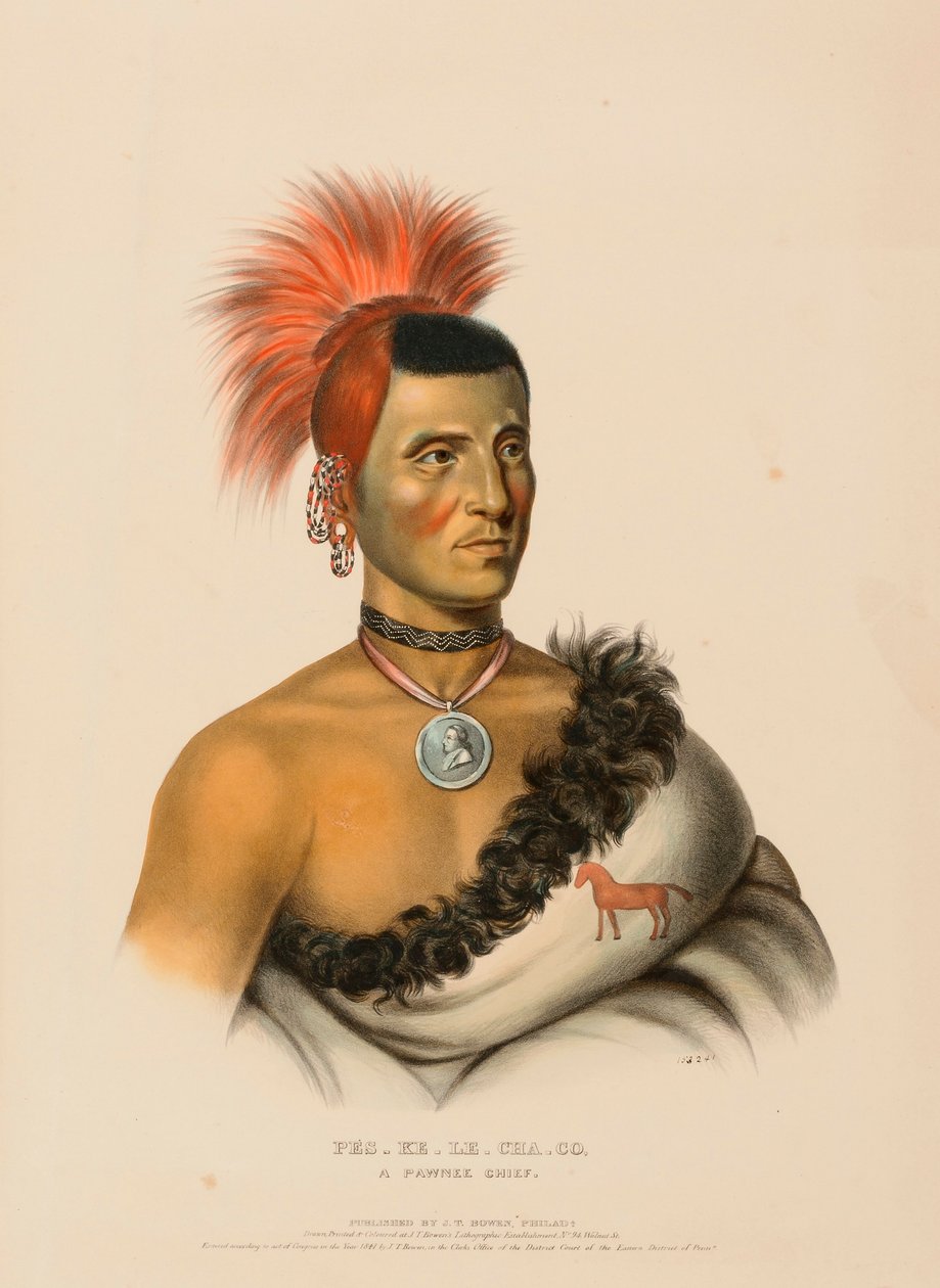 PES-KE-LE-CHA-CO, UM CHEFE PAWNEE, de History of the Indian Tribes of North America (História das tribos indígenas da América do Norte) de Charles Bird King