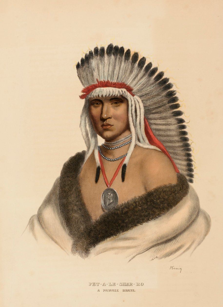 PET-A-LE-SHAR-RO. A PAWNEE BRAVE, de History of the Indian Tribes of North America (História das tribos indígenas da América do Norte) de Charles Bird King