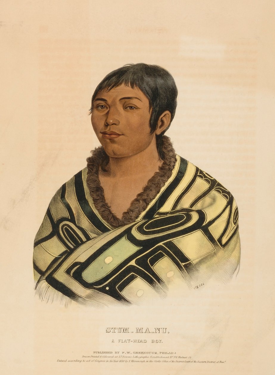 STUM-MA-NU, UM MENINO DE CABEÇA PLANA, de História das Tribos Indígenas da América do Norte de Charles Bird King
