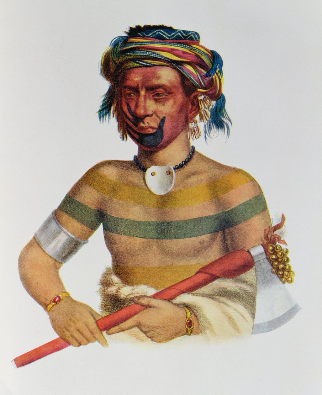 Shau-Hau-Napo-Tinia, um chefe de Iowa, 1837, ilustração "dos tribos indianos de America do Norte, Vol.1", por Thomas L. McKenney e por James Salão, bar. John Grant de Charles Bird King