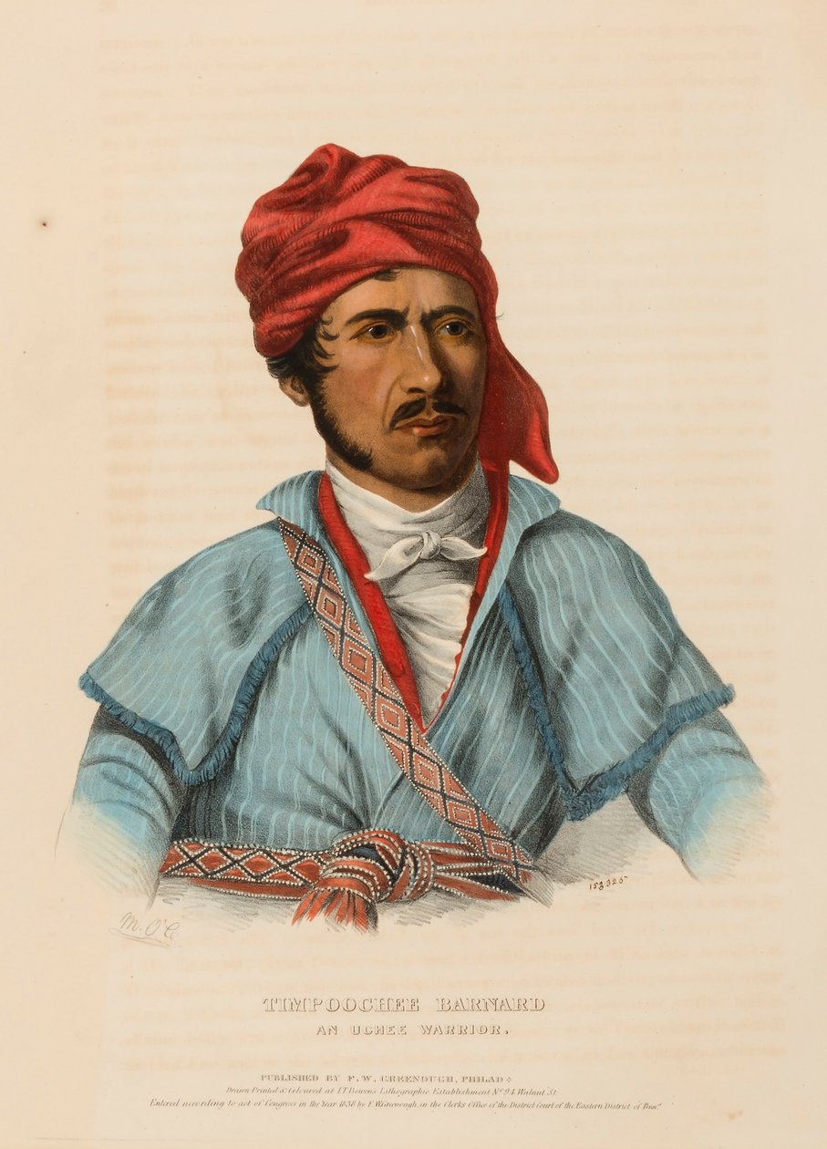 TIMPOOCHEE BARNARD. AN UCHEE WARRIOR", de History of the Indian Tribes of North America de Charles Bird King