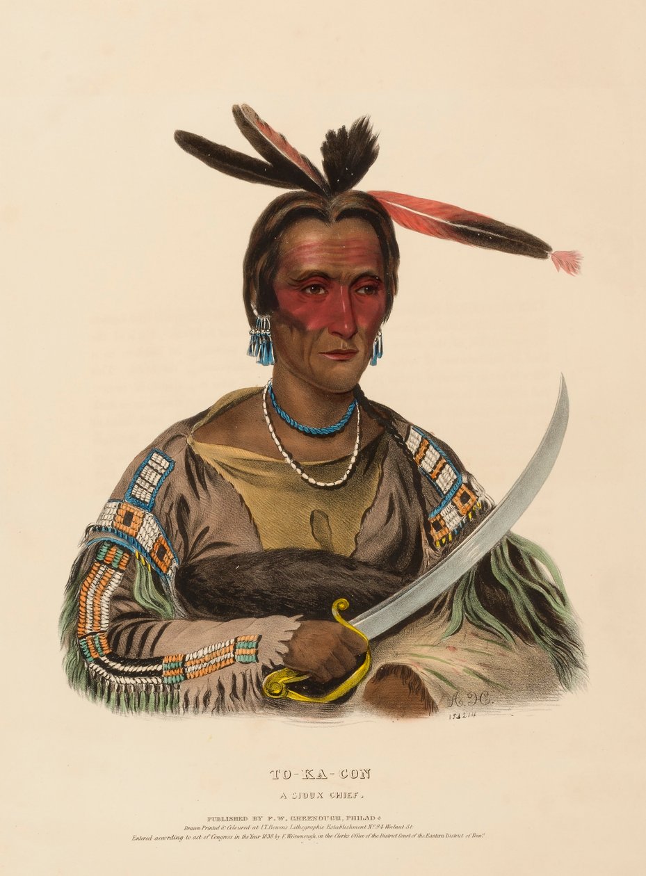 TO-KA-CON. A SIOUX CHIEF, de History of the Indian Tribes of North America de Charles Bird King