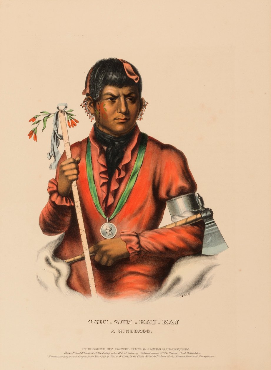 TSHI-ZUN-HAU-KAU. A WINNEBAGO, de History of the Indian Tribes of North America (História das tribos indígenas da América do Norte) de Charles Bird King
