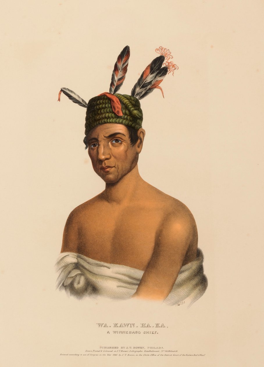 WA-KAWN-HA-KA, UM CHEFE WINNEBAGO, de História das tribos indígenas da América do Norte de Charles Bird King