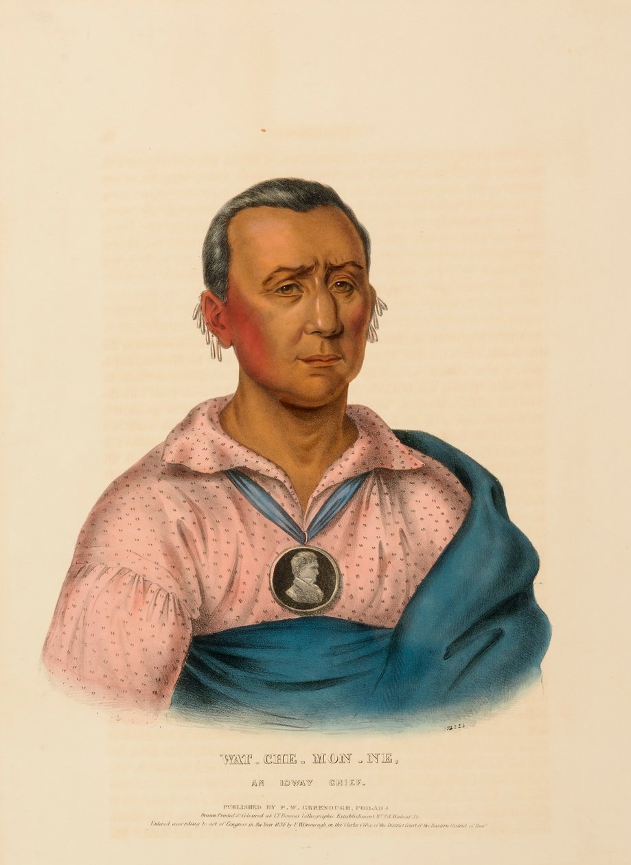 WAT-CHE-MON-NE, UM CHEFE IOWAY, de History of the Indian Tribes of North America (História das tribos indígenas da América do Norte) de Charles Bird King