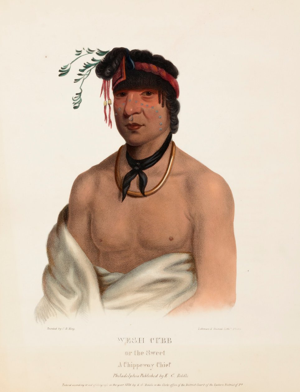 WESH-CUBB. A CHIPPEWAY CHIEF, de History of the Indian Tribes of North America de Charles Bird King