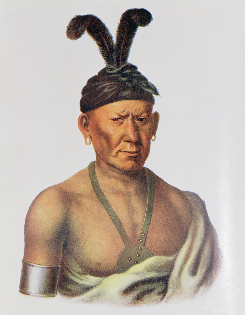 Wakechai ou "agachando a águia", um chefe de Sauk, ilustração "das tribos indianas de America do Norte, Vol.2", por Thomas L. McKenney e por James Salão, bar. John Grant de Charles Bird King