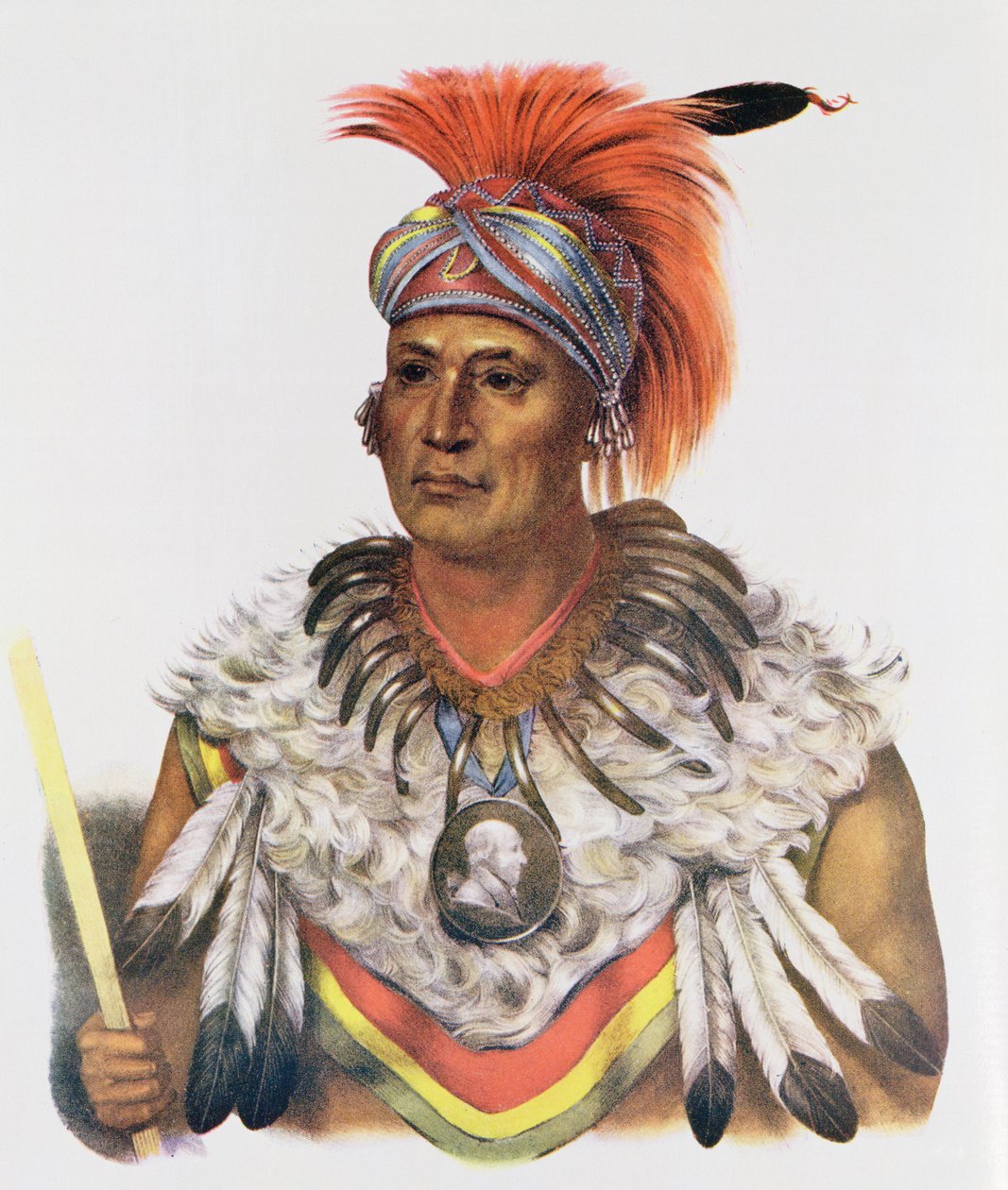 Wapella ou o chefe do príncipe das raposas, ilustração de 1837, "das tribos indianas de America do Norte, Vol.2", por Thomas L. McKenney e por James Salão, bar. John Grant de Charles Bird King
