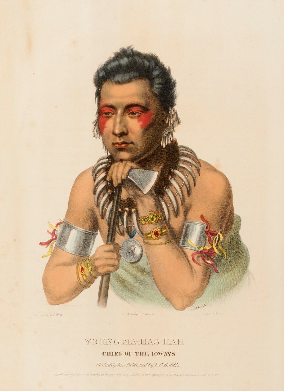JOVEM MA-HAS-KAH. CHIEF OF THE IOWAYS, de History of the Indian Tribes of North America de Charles Bird King