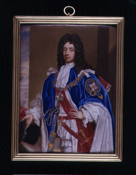 Retrato miniatura de John Manners, 2º Duque de Rutland (1676-1721) em Garter Robes, c.1715 (esmalte sobre metal) de Charles Boit