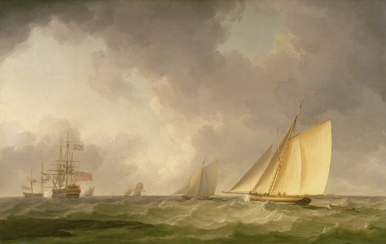Cortador próximo transportado em uma brisa fresca, com outro envio, c.1750 de Charles Brooking