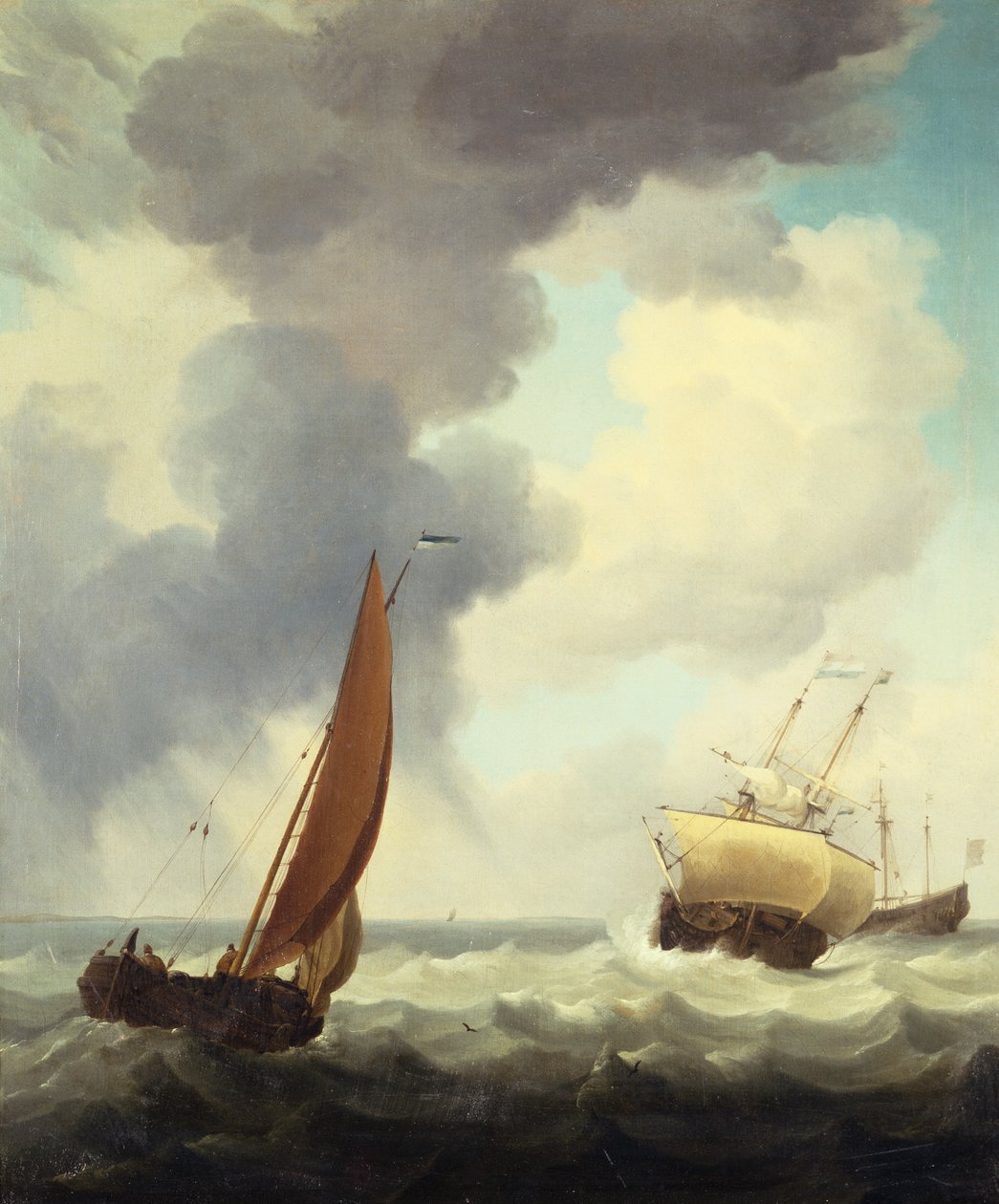 Navios mercantes holandeses e um comerciante costeiro em mares agitados (óleo sobre tela) de Charles Brooking