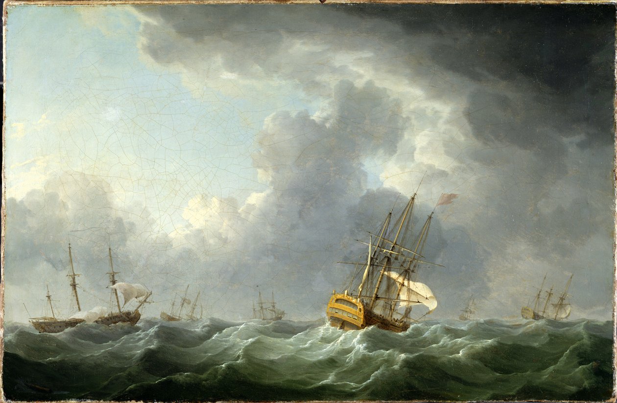 Navios ingleses que correm antes de um vendaval de Charles Brooking