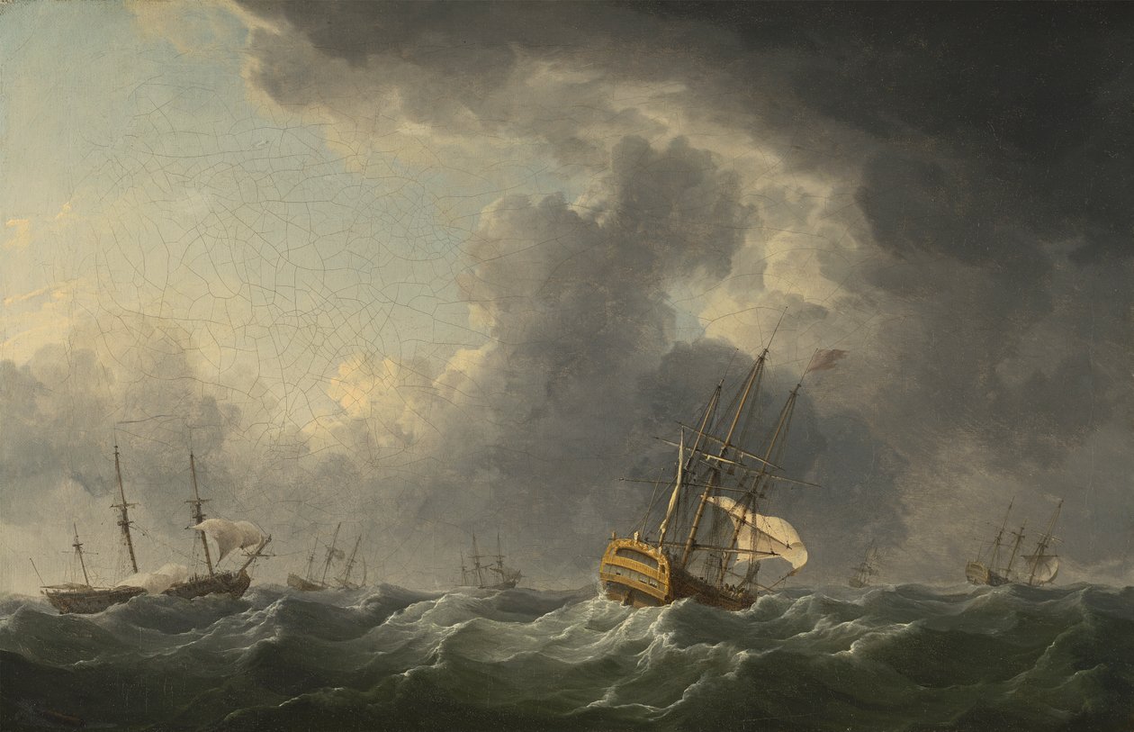 Navios ingleses a correr antes de um vendaval de Charles Brooking