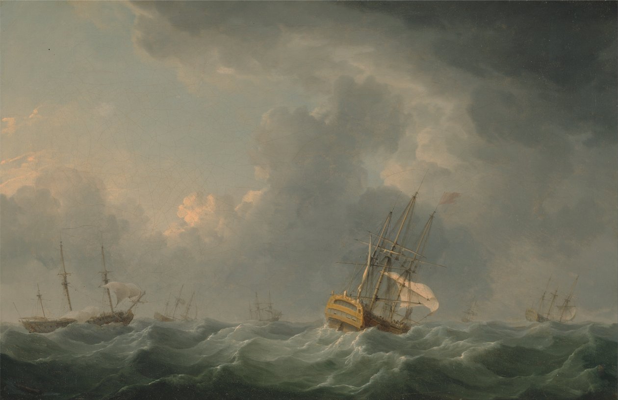 Navios ingleses a correr perante um vendaval de Charles Brooking