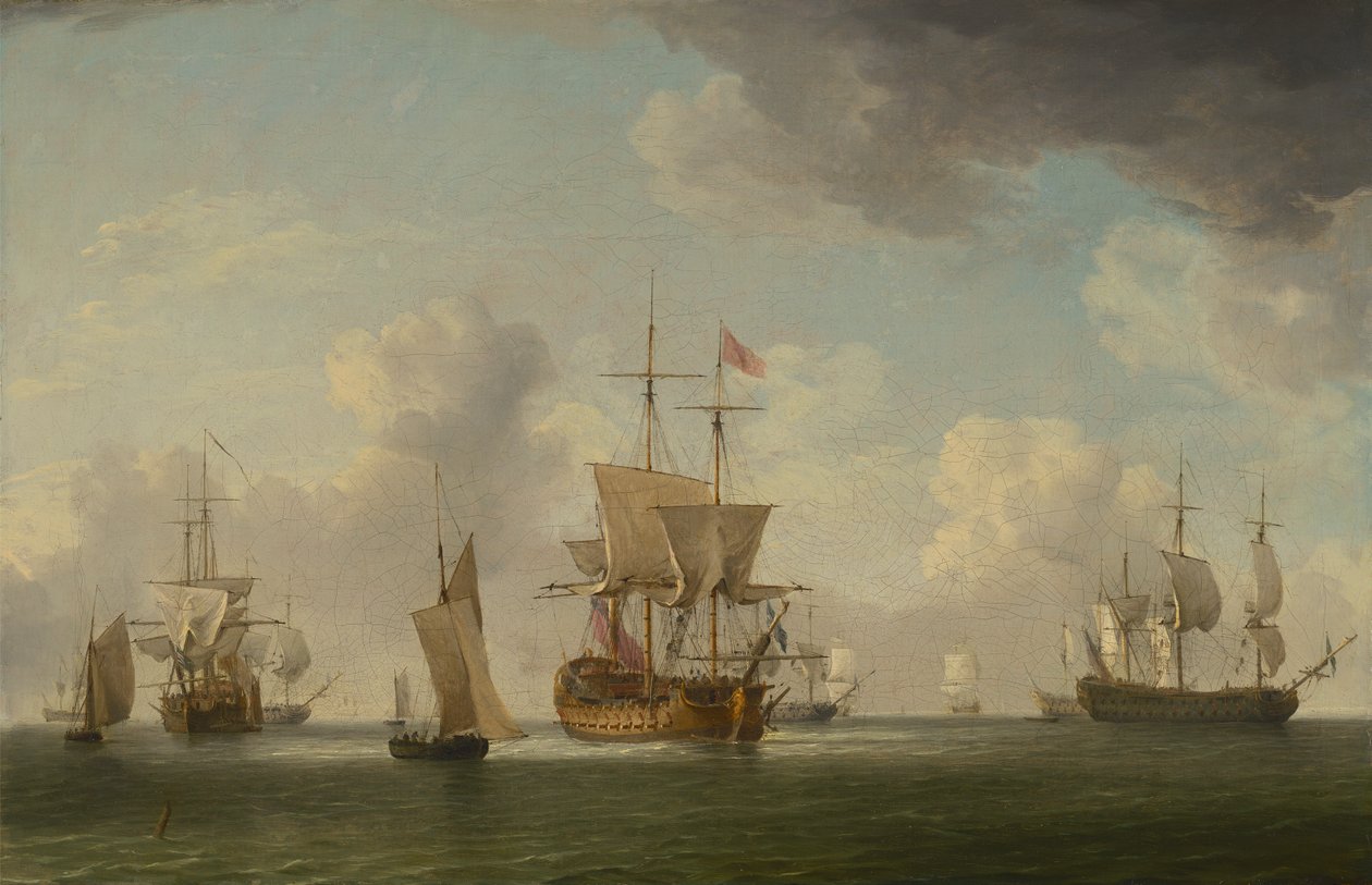Navios ingleses sob vela numa brisa muito leve de Charles Brooking