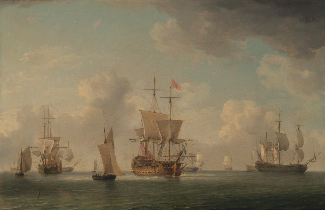 Navios ingleses a navegar com uma brisa muito ligeira de Charles Brooking
