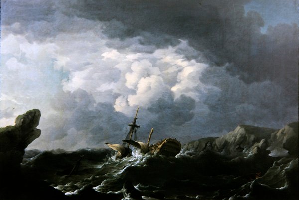 O naufrágio do HMS Lichfield ao largo da costa de Marrocos, 29 de Novembro de 1758 (petróleo sobre tela) de Charles Brooking