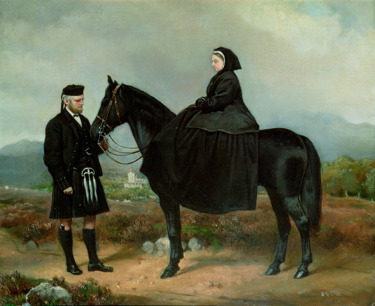 Rainha Vitória (1819-1901) a cavalo com John Brown de Charles Burton