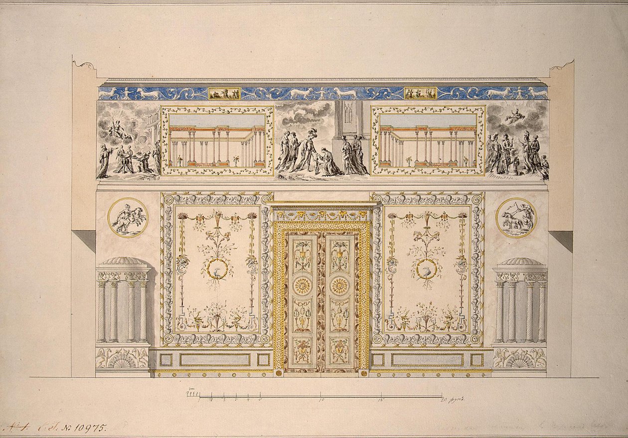 Projeto para a Sala Amarela de Lyons Hall, no Grande Palácio de Tsarskoye Selo, início da década de 1780 de Charles Cameron