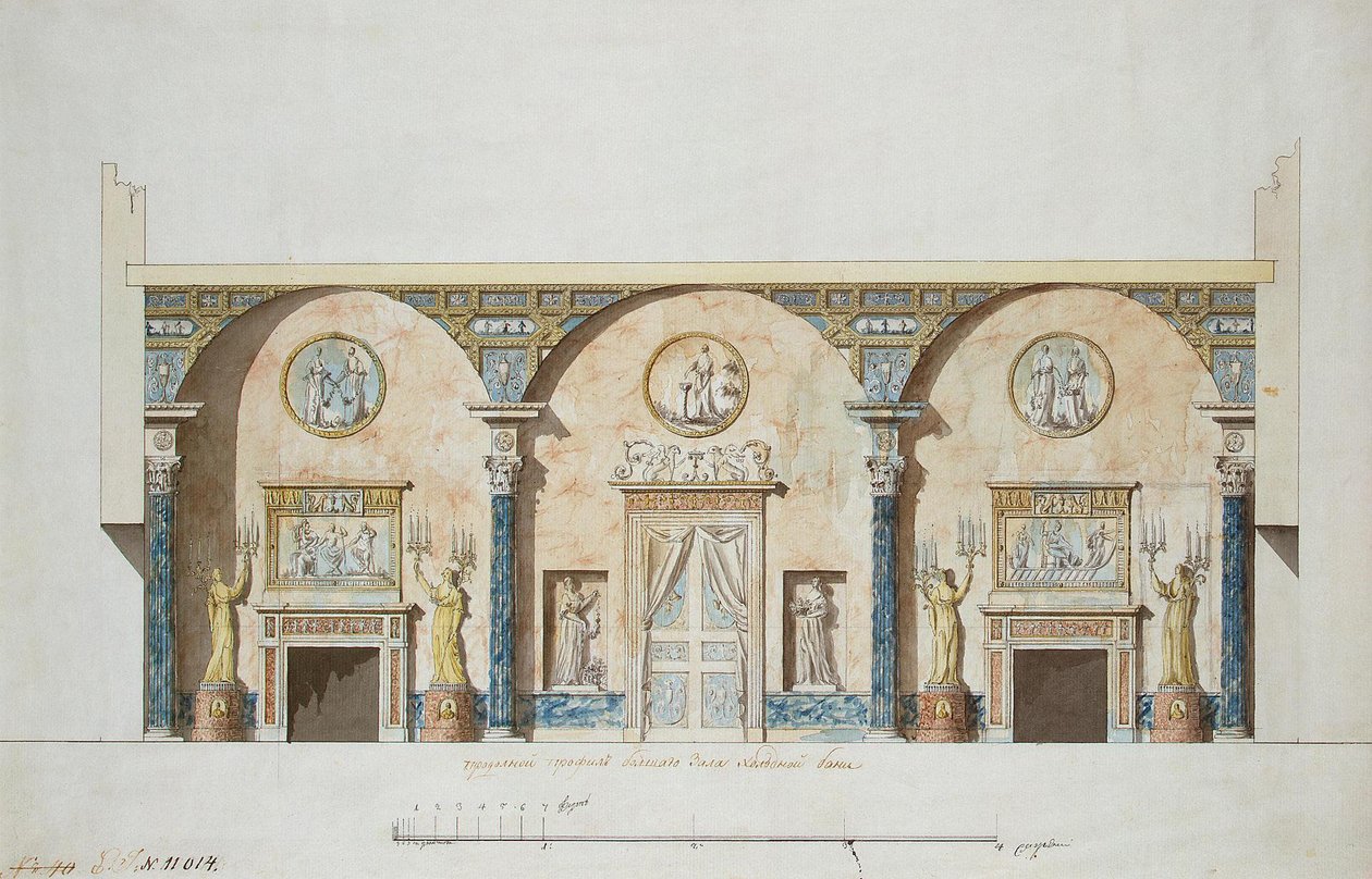 Projeto para o salão principal do Pavilhão Ágata em Tsarskoye Selo, início da década de 1780 de Charles Cameron