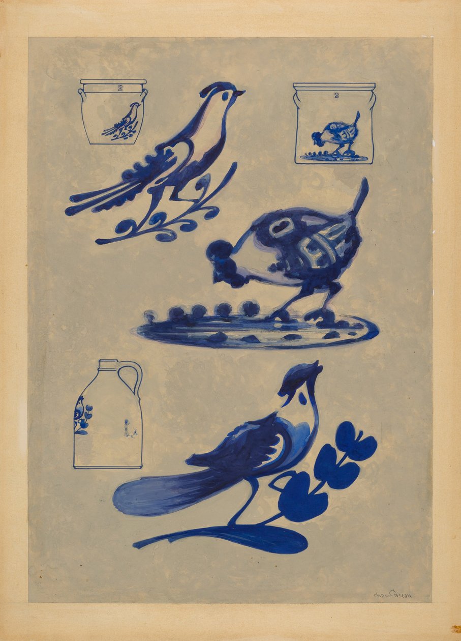 Decorações de pássaros em grés de Charles Caseau