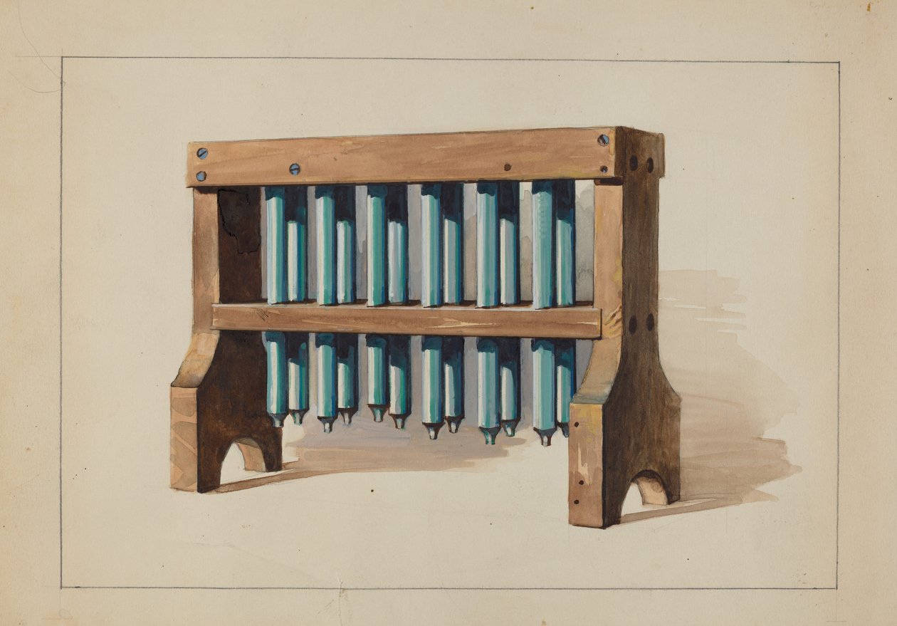 Rack com moldes de velas de Charles Caseau