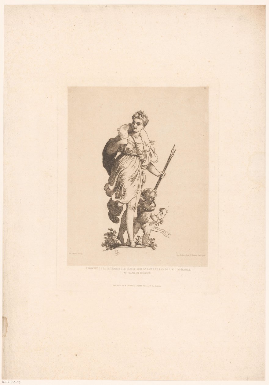 Diana na de jacht Fragmento da Decoração dos Espelhos do Banheiro de H.M. A Imperatriz no Palácio do Eliseu (título no objeto) Modern Etchings: Original e inédito (título da série) de Charles Chaplin