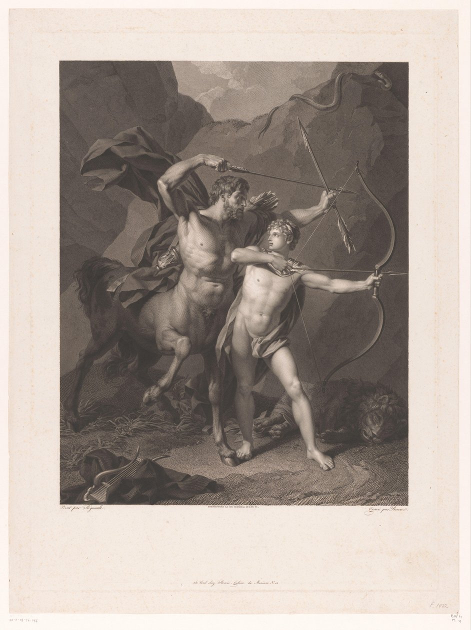 Chiron instrui Achilles no tiro com arco e flecha de Charles Clément Bervic