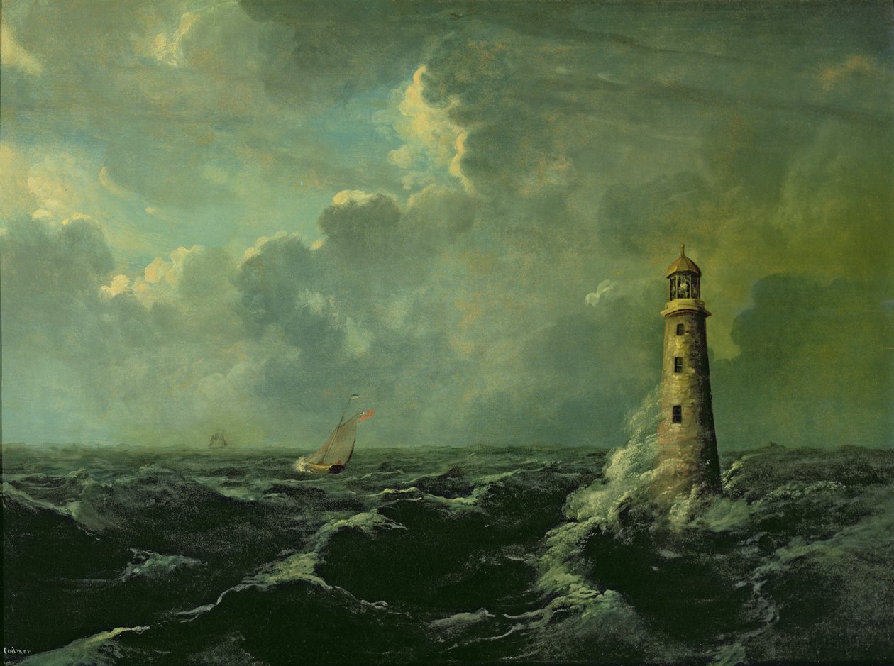 Seascape com farol (óleo a bordo) de Charles Codman