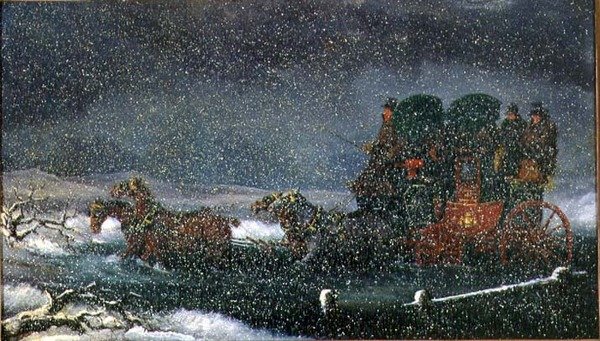 Uma diligência para uma tempestade de neve (óleo sobre tela) de Charles Cooper Henderson