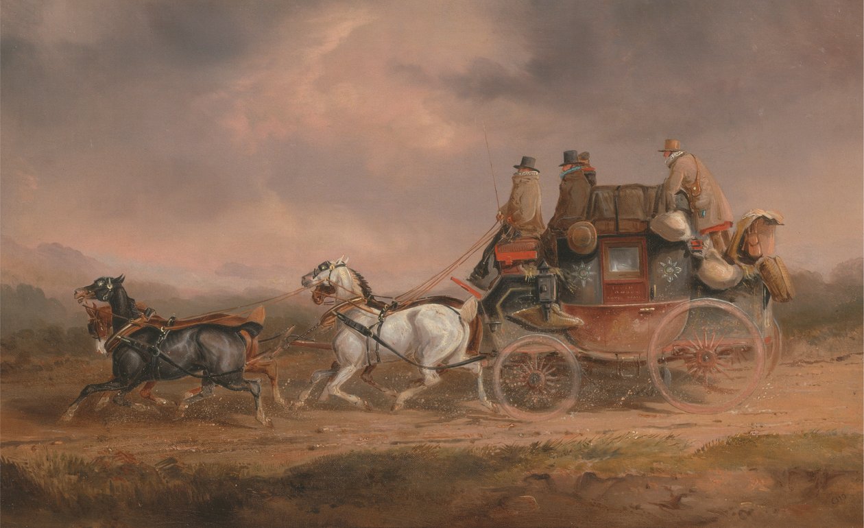 Carruagens de Correio na Estrada: o Correio Real de Louth-London a progredir em velocidade de Charles Cooper Henderson
