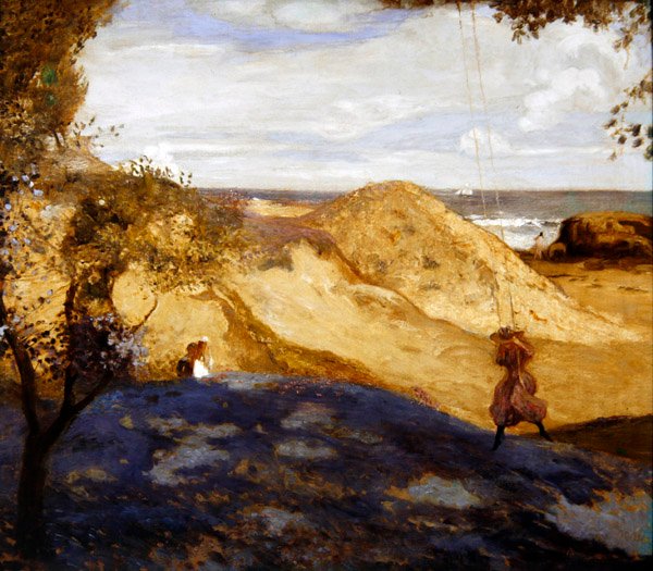O baloiço, Swanage, Dorset (óleo sobre tela) de Charles Corder