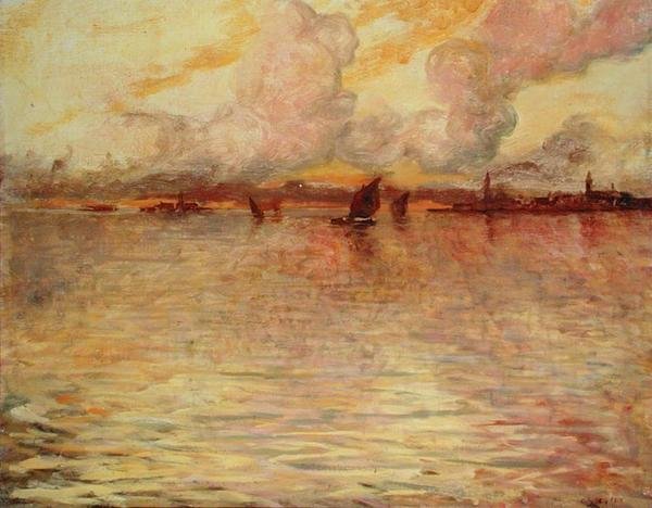 Paisagem marítima com vista distante de Veneza de Charles Cottet