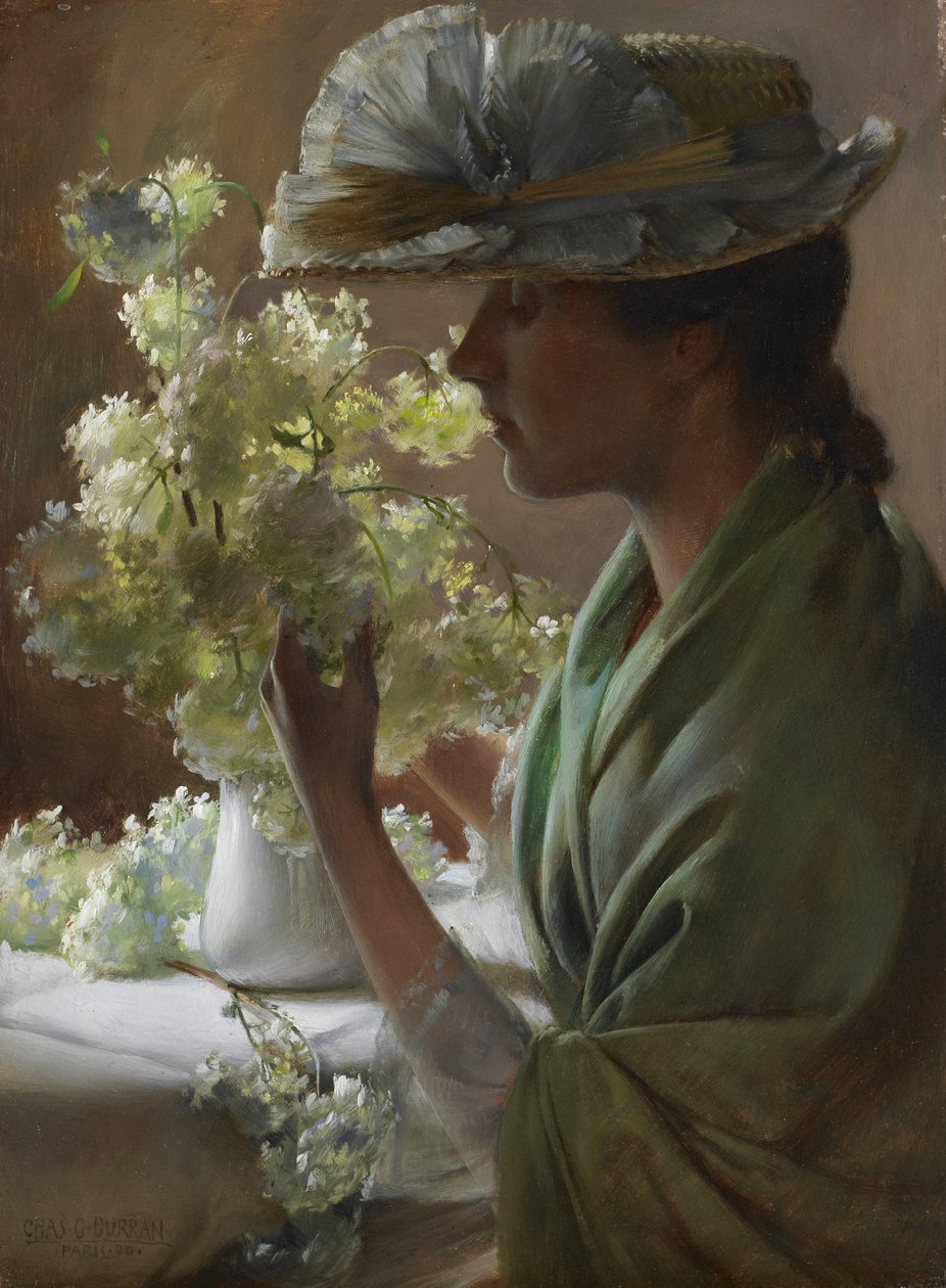Senhora com um buquê (bolas de neve) de Charles Courtney Curran