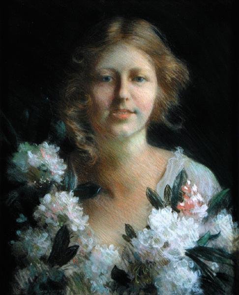 Retrato de uma Senhora com Flores de Charles Courtney Curran