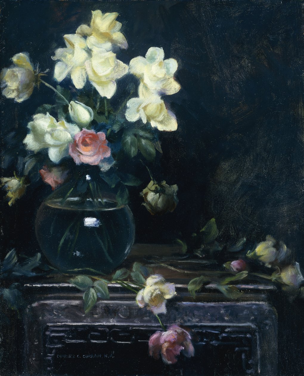 Rosas em um vaso de vidro de Charles Courtney Curran
