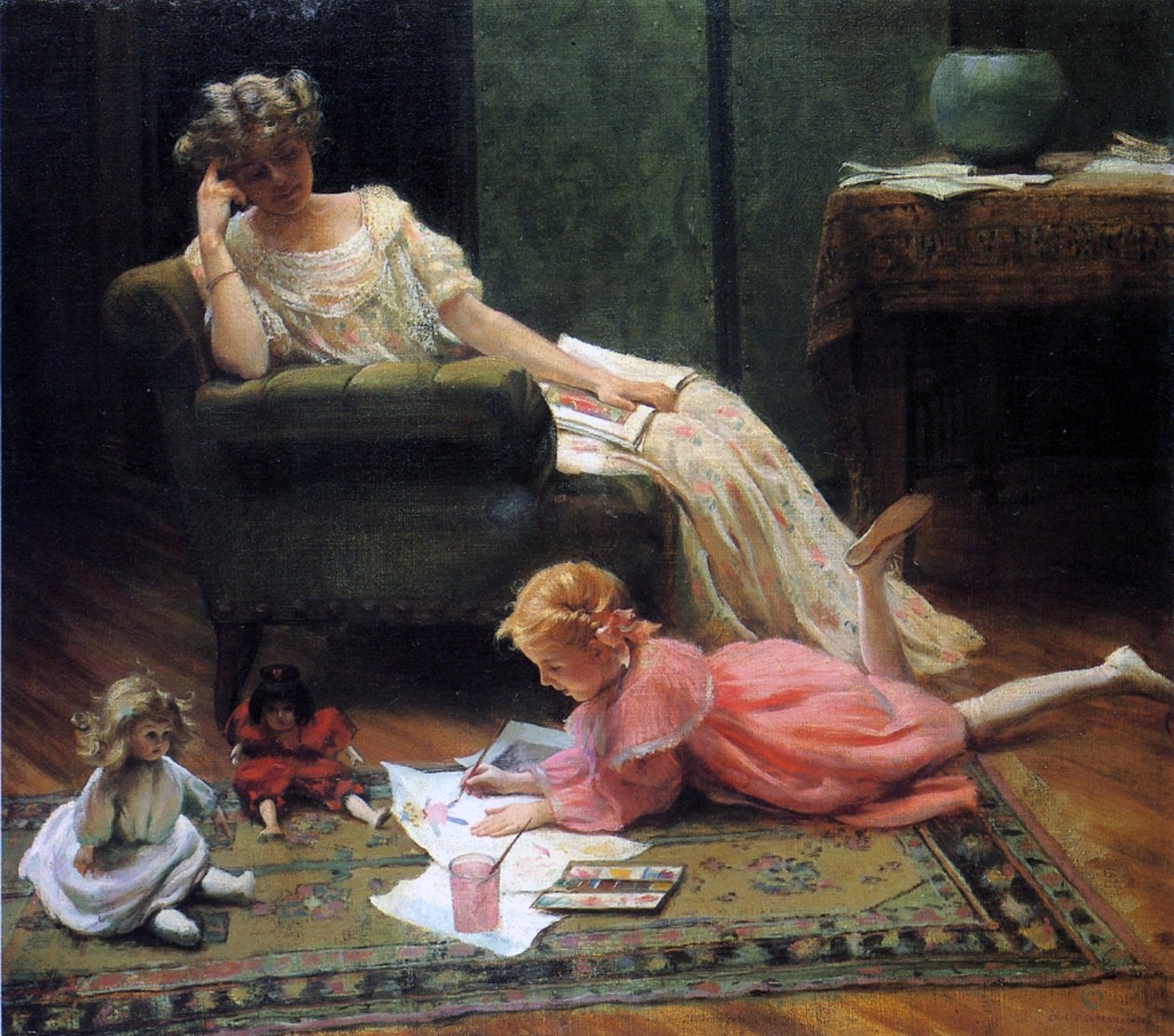 Assistindo o Brincadeira Infantil, 1909 de Charles Courtney Curran