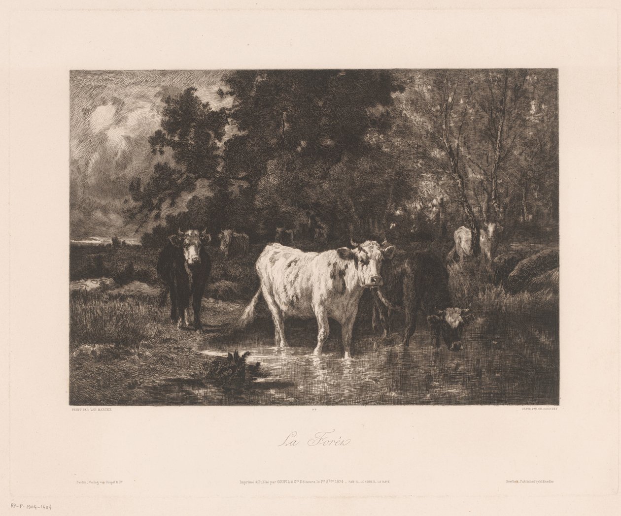 Paisagem com vacas à beira de uma floresta
La Forêt (título sobre o objecto) de Charles Courtry