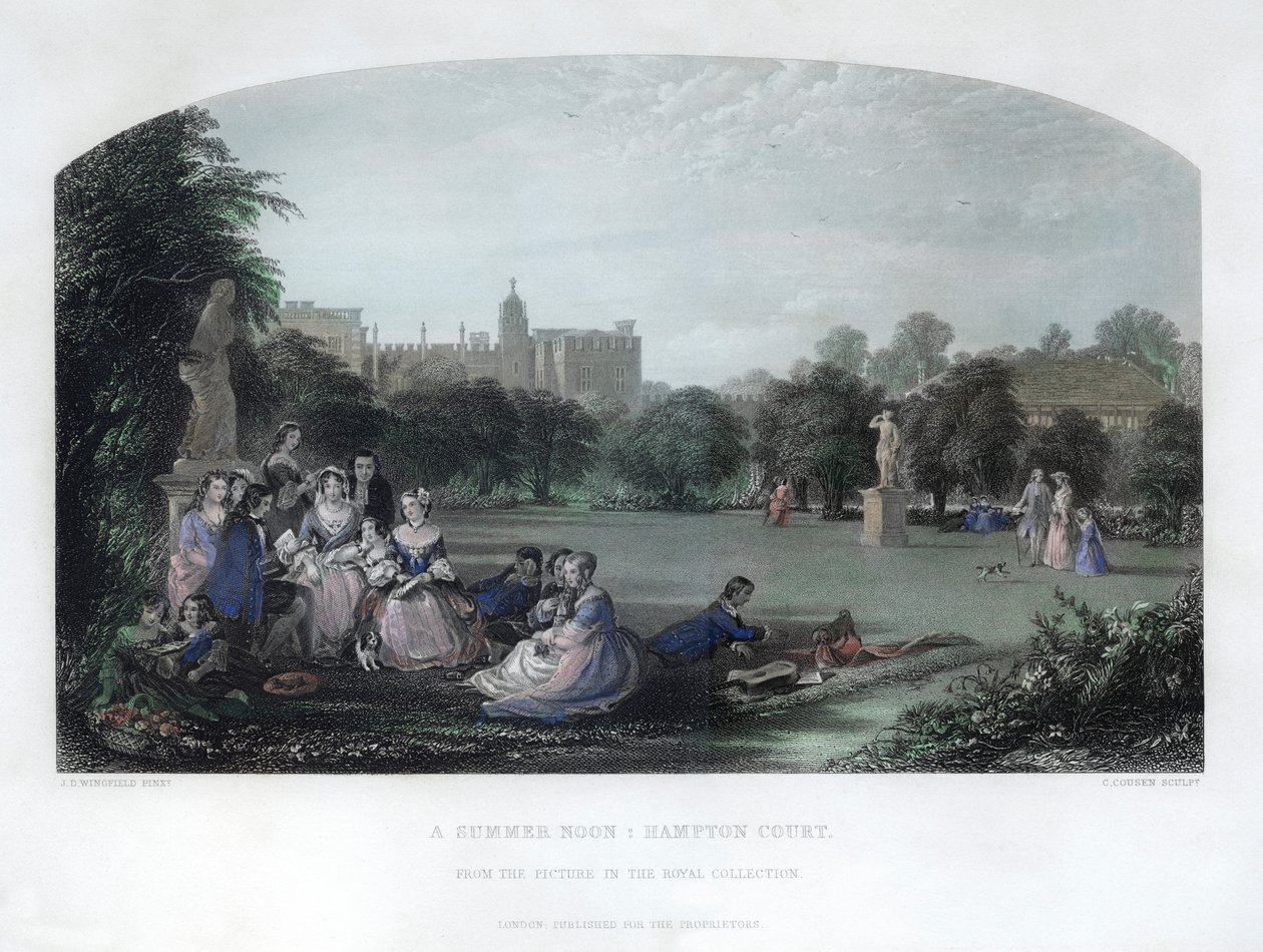 Um meio-dia de verão: Hampton Court, século XIX de Charles Cousen
