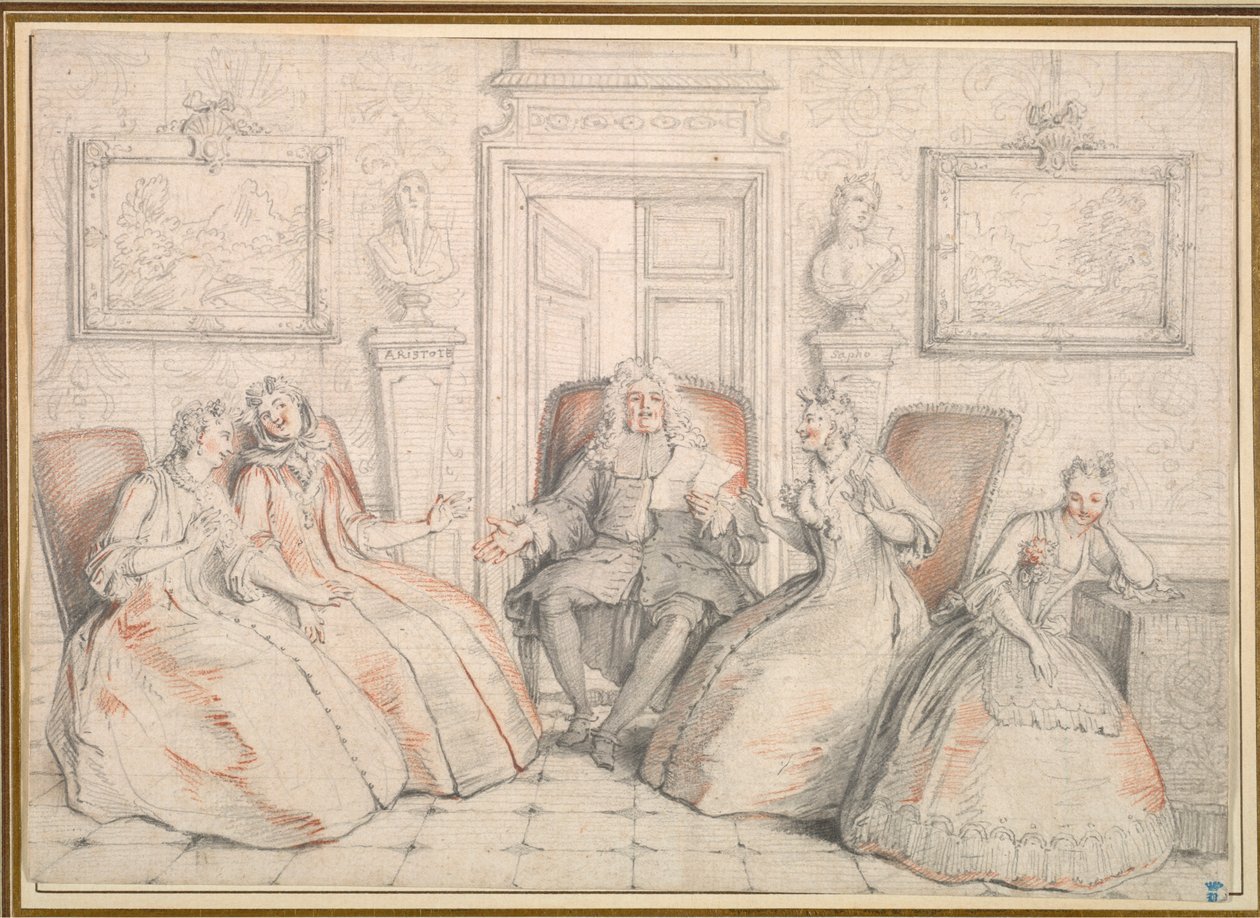 Trissotin Reading para Philaminte, Bélise e Armande ..., provavelmente c. 1725-1726. de Charles Coypel
