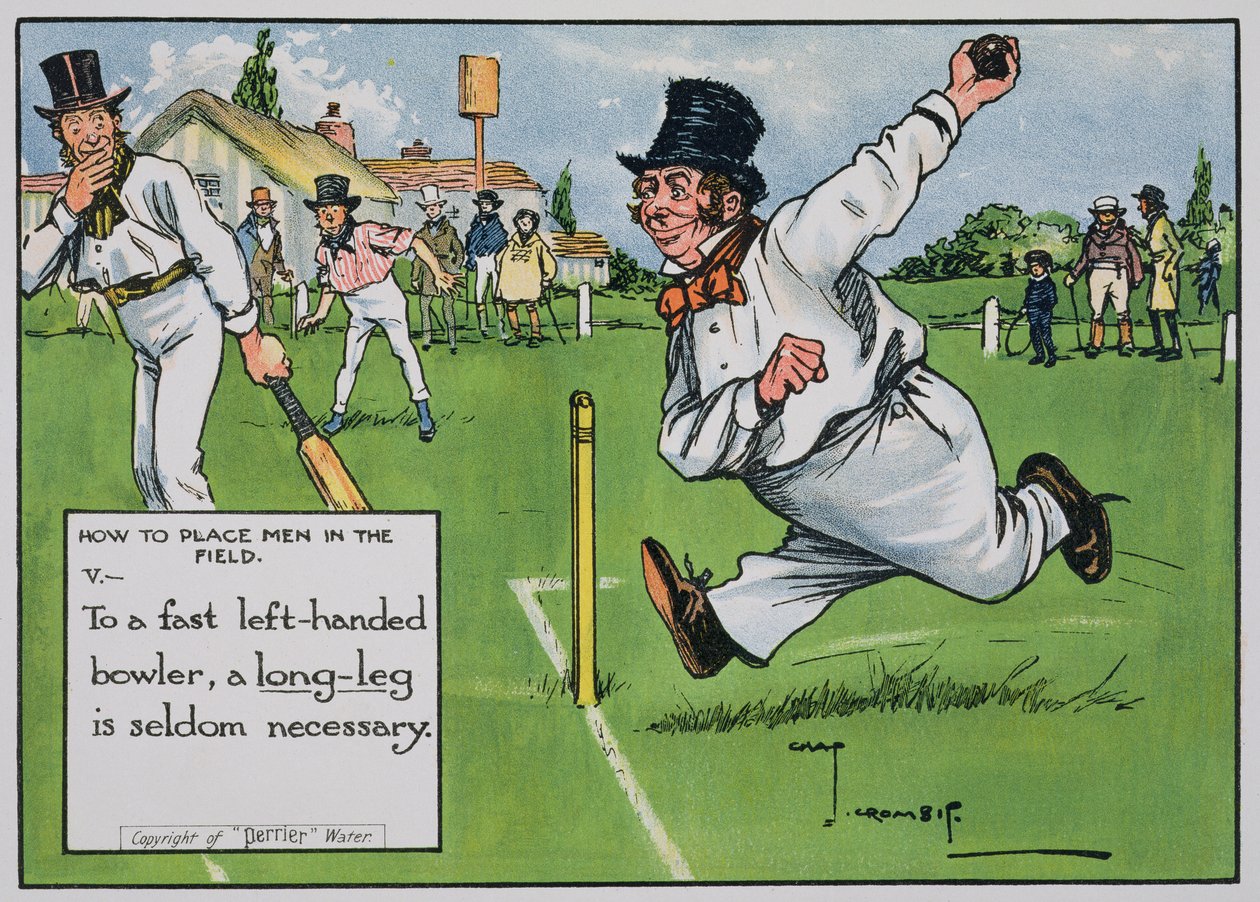 Como colocar os homens no campo (V), de "Laws of Cricket", publicado em 1910 de Charles Crombie