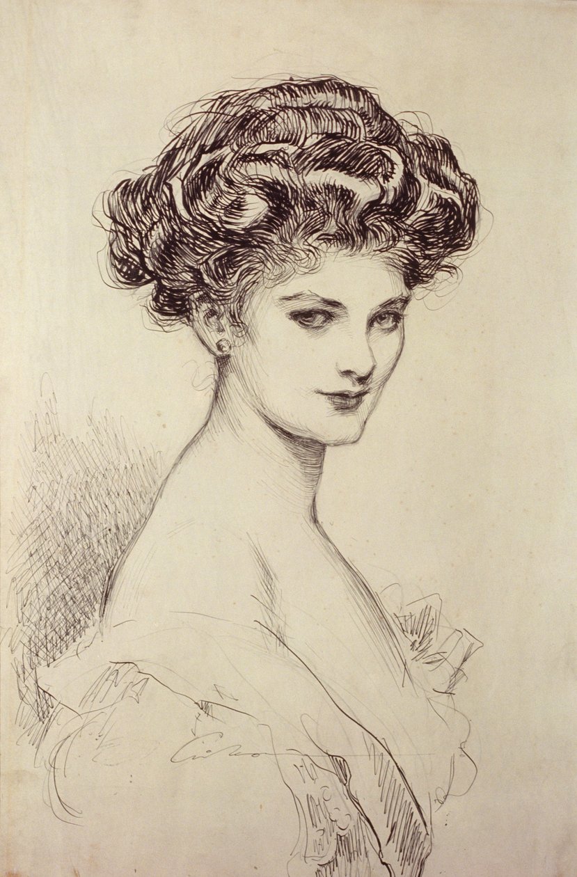 Estudo de uma cabeça (tinta sobre papel) de Charles Dana Gibson