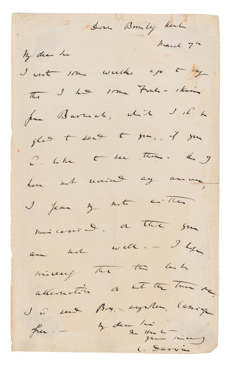 Carta autografada assinada de Charles Darwin