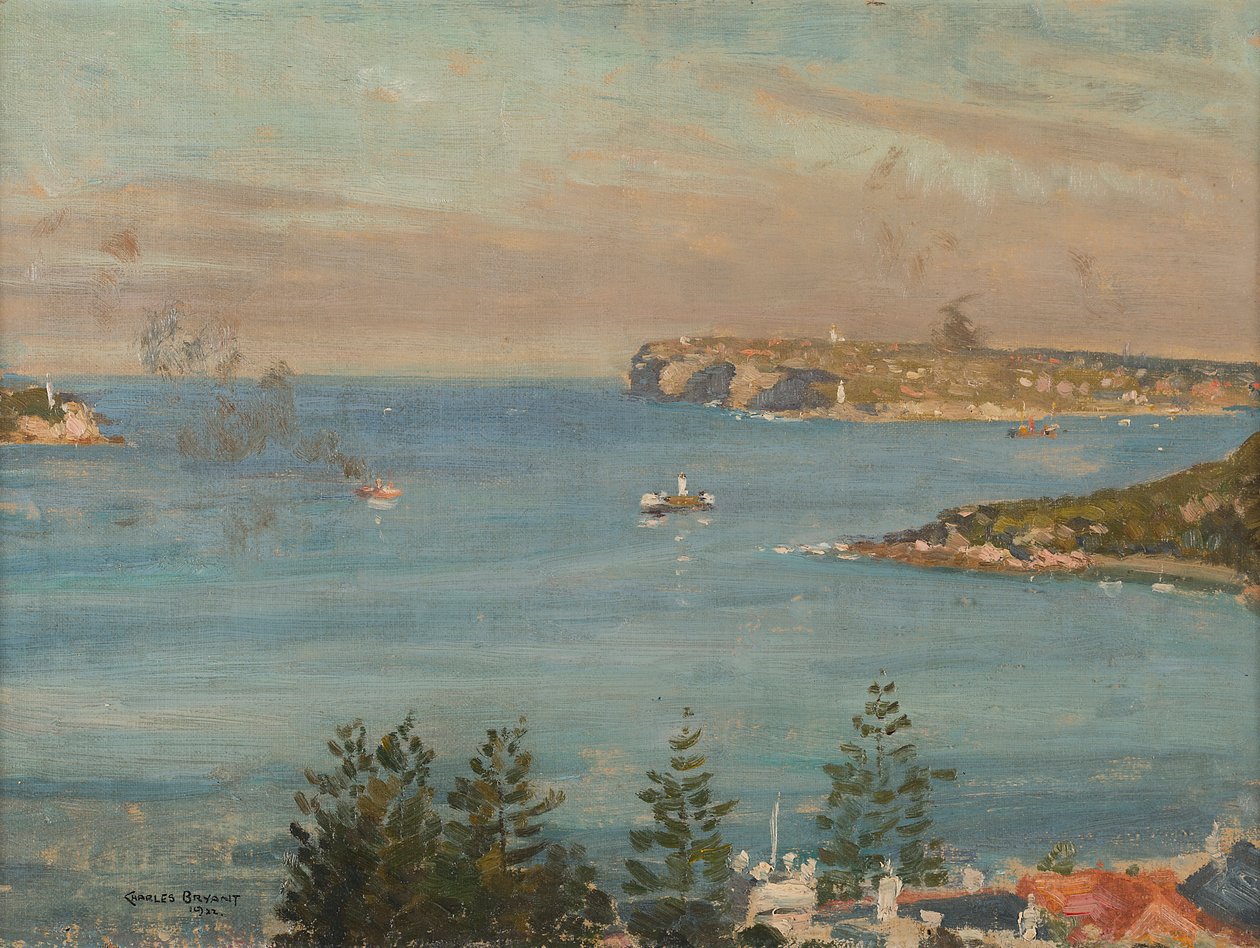 Olhando para Sydney Heads do norte da cidade (óleo a bordo) de Charles David Jones Bryant