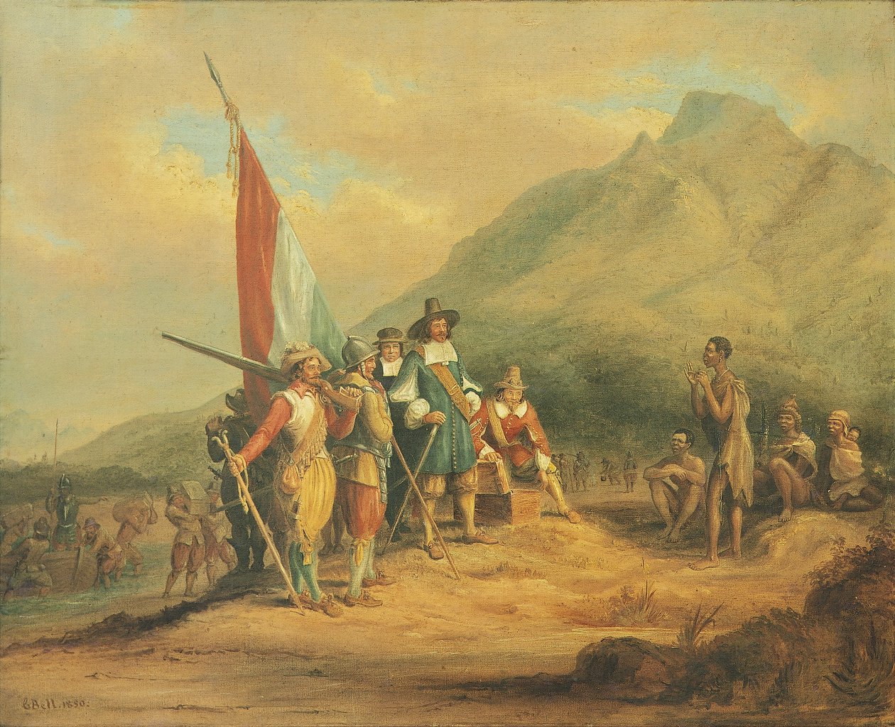 A chegada de Jan van Riebeeck e dos seus homens ao Cabo da Boa Esperança em Abril de 1652 de Charles Davidson Bell