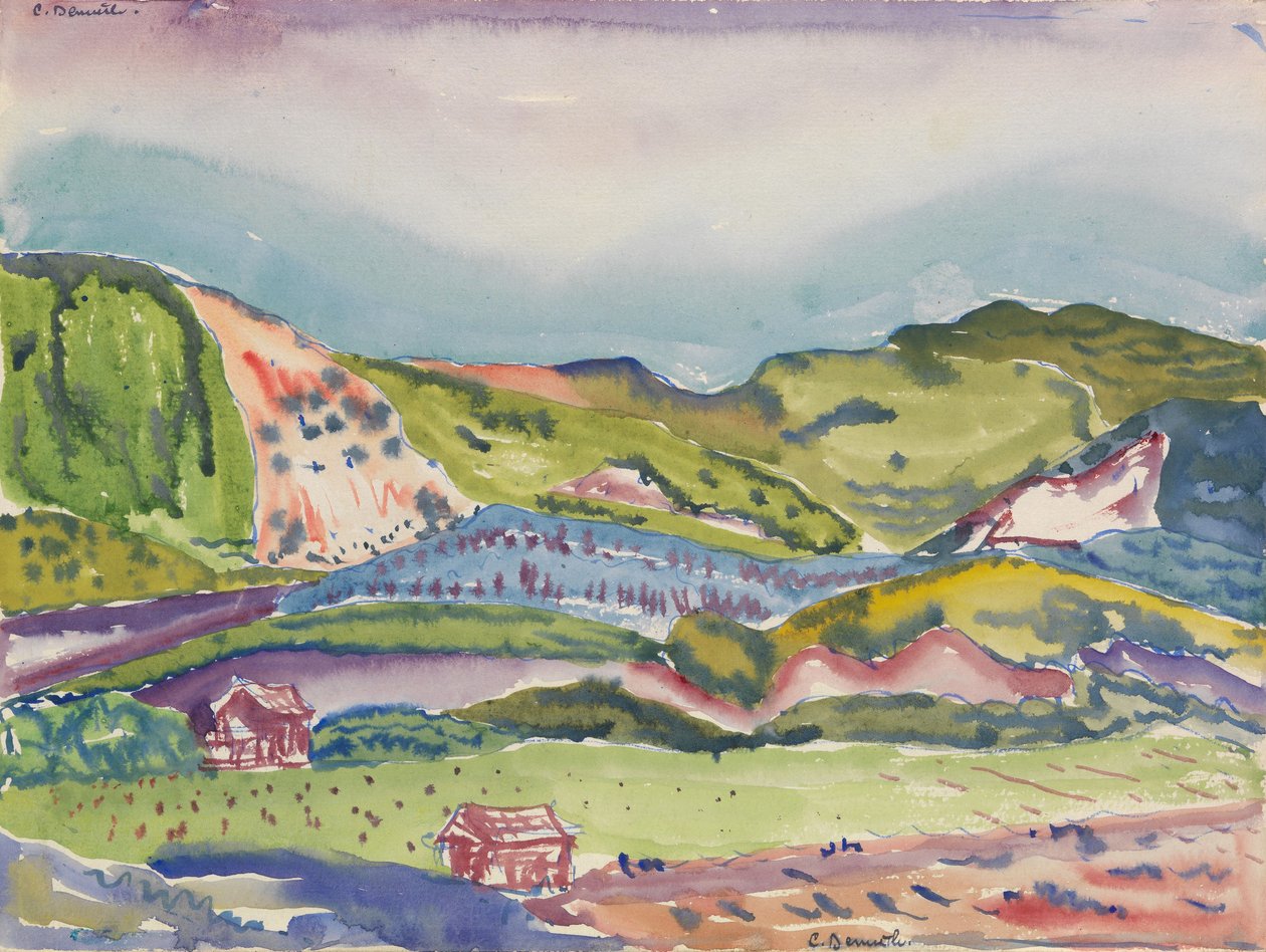 Montanha com casa vermelha, c.1913 de Charles Demuth